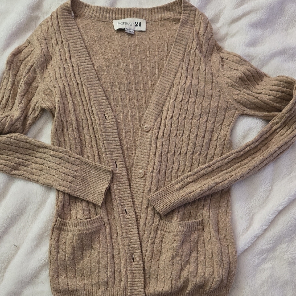 Forever 21 Women's Beige Cable Knit Cardigan